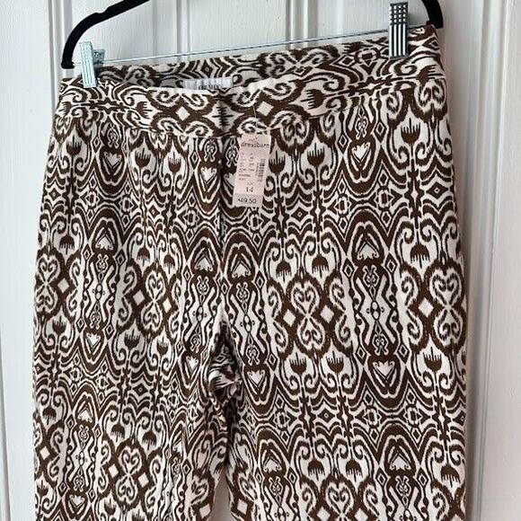 Dress Barn Jones Studio Pants Womens 14 White Brown Jacquard Boho Ikat NWT - Picture 2 of 11